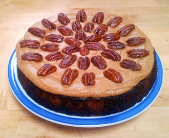 Coffee, maple and ginger cake with maple-caramelised pecans
