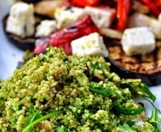 Grüner Couscous mit gegrilltem Gemüse und Feta