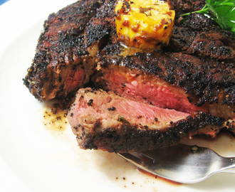 Coffee rubbed ribeye with chipotle butter
