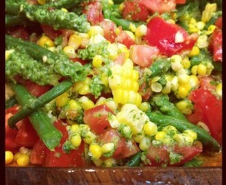 Mexican Garden Salad with Corn, Green Beans and Tomatoes in a Cilantro Jalapeño Sauce