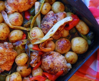 Italian chicken tray bake with potatoes and peppers