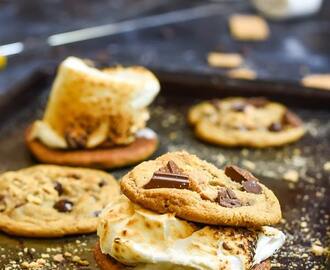 Graham Cracker Chocolate Chip Cookies with Toasted Marshmallows