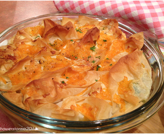 Luxury Chicken filo pie with red Leicester