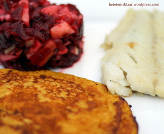 Foodblogswap april 2014: Zoete aardappelpannenkoek met biet en vis