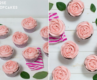Rose buttercream icing on chocolate cupcakes