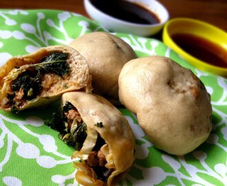 Greened Asian Steamed Buns with two dipping sauces