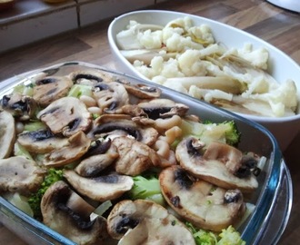 Ovenschotel van resten - pasta/groente en aardappel/groente