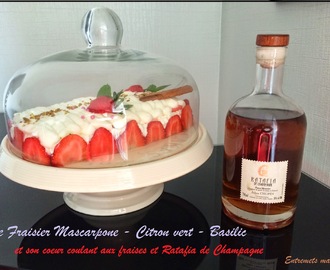 Le Fraisier mascarpone – citron vert – Basilic et son cœur de fraises et Ratafia de Champagne Julien Chopin