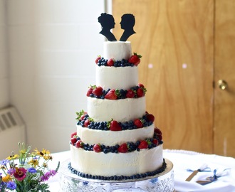 Wedding Cake with Berries and Silhouette Toppers