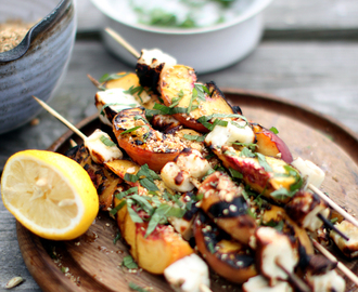 Grilled Halloumi and Peaches with Dukkah