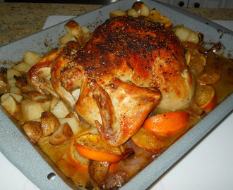 GARLIC HERB ROAST CHICKEN with ROASTED ORANGES & RED ONIONS