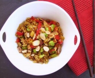 serrano fried rice with apple and almonds