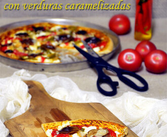 Pizza de trigo y espelta con verduras caramelizadas i shiitakes