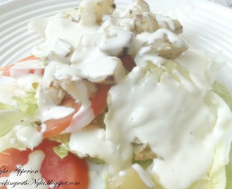 Salad with potatoes and chunky bleu cheese dressing