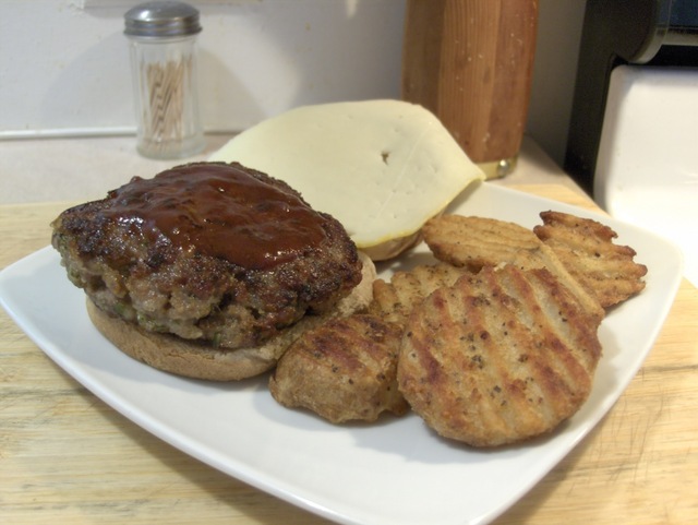 Ground Pork Pesto Burger w/ Baked Steakhouse Seasoned Griller Potatoes