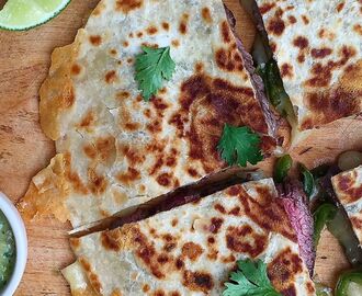 Grilled Skirt Steak Quesadillas with Tomatillo Sauce