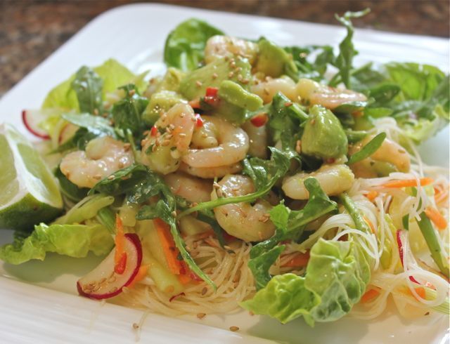Thai inspired chilli prawns with noodles