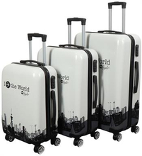 Kuffertsæt - 3 Stk. - Kuffert med motiv - New York city - White - Hardcase letvægt kuffert med 4 hjul
