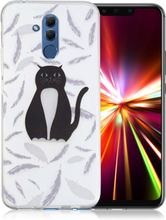 Huawei Mate 20 Lite beskyttelses deksel av TPU med printet mønster - svart og hvit katt