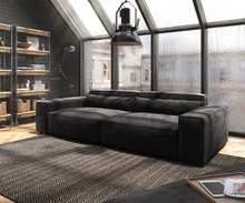 DELIFE Big-sofa Sirpio XL 270x125 cm microvezel zwart biesnaad met hocker