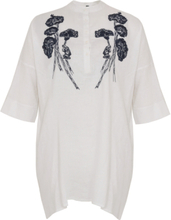 Blouse wide embroider LINEN S white