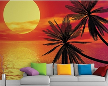 Fototapet Solnedgang med palmer