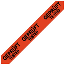 PVC Warnband mit Standardaufdruck "Geprüft / Tested"