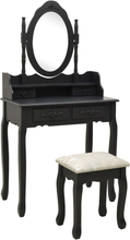 vidaXL Sminkbord med pall svart 75x69x140 cm paulowniaträ