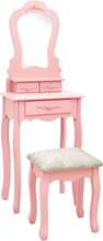 vidaXL Sminkbord med pall rosa 50x59x136 cm paulowniaträ