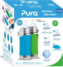 Pura Kiki Trinkflasche - Geschenkset - 2x 325ml Flaschen (inkl. 5x Zubehör) - Blau & Grün