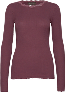 Organic T-Shirt W/ Lace T-shirts & Tops Long-sleeved Rød Rosemunde