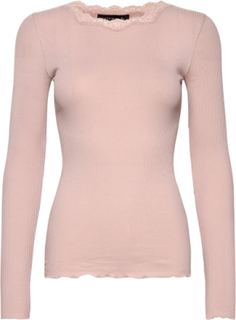 Organic T-Shirt W/ Lace T-shirts & Tops Long-sleeved Rosa Rosemunde