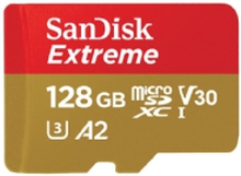 SanDisk Extreme - Flashhukommelseskort (microSDXC til SD adapter inkluderet) - 128 GB - A2 / Video Class V30 / UHS-I U3 / Class10 - microSDXC UHS-I