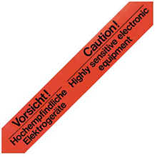 PVC Warnband mit Standardaufdruck "Vorsicht! Hochempfindliche Elektrogeräte"