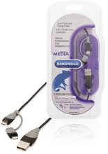 Bandridge 2-i-1 Synk och Laddningskabel USB A hane - Micro B-hane 1.00 m Svart + Lightningadapter
