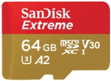SanDisk Extreme - Flashhukommelseskort (microSDXC til SD adapter inkluderet) - 64 GB - A2 / Video Class V30 / UHS-I U3 / Class10 - microSDXC UHS-I