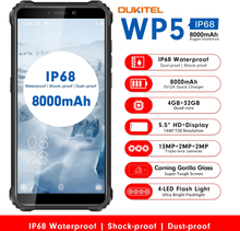 OUKITEL WP5 5.5" IP68 Waterproof Rugged MobilePhone MT6761 Quad Core Smartphone 4GB 32GB Cellphone 4-LED Flash Light 8000mAh GPS