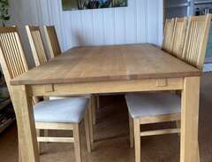 Snyggt björkbord med 6 stolar
