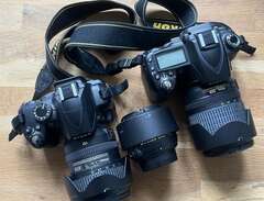 Nikon D90 och D3000 med tre...