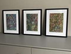3 tavlor med abstrakt konst...