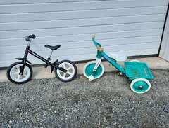 balanscykel och trehjuling
