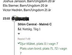 3 Tågbiljetter Sthlm-Malmö...