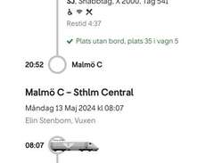 Tågbiljett Stockholm- Malmö